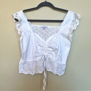 Blashe White Eyelet Flutter Sleeve Embroidered Cotton Crop Top